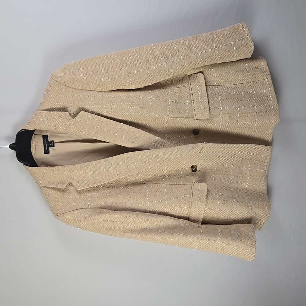 Ann Taylor Beige Tweed Blazer with Subtle Metallic Thread